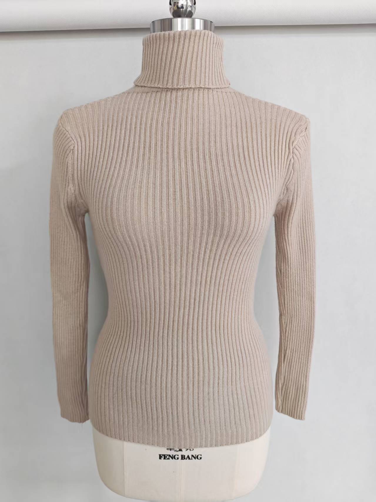 Front view of women's mock neck cotton rayon pullover sweater