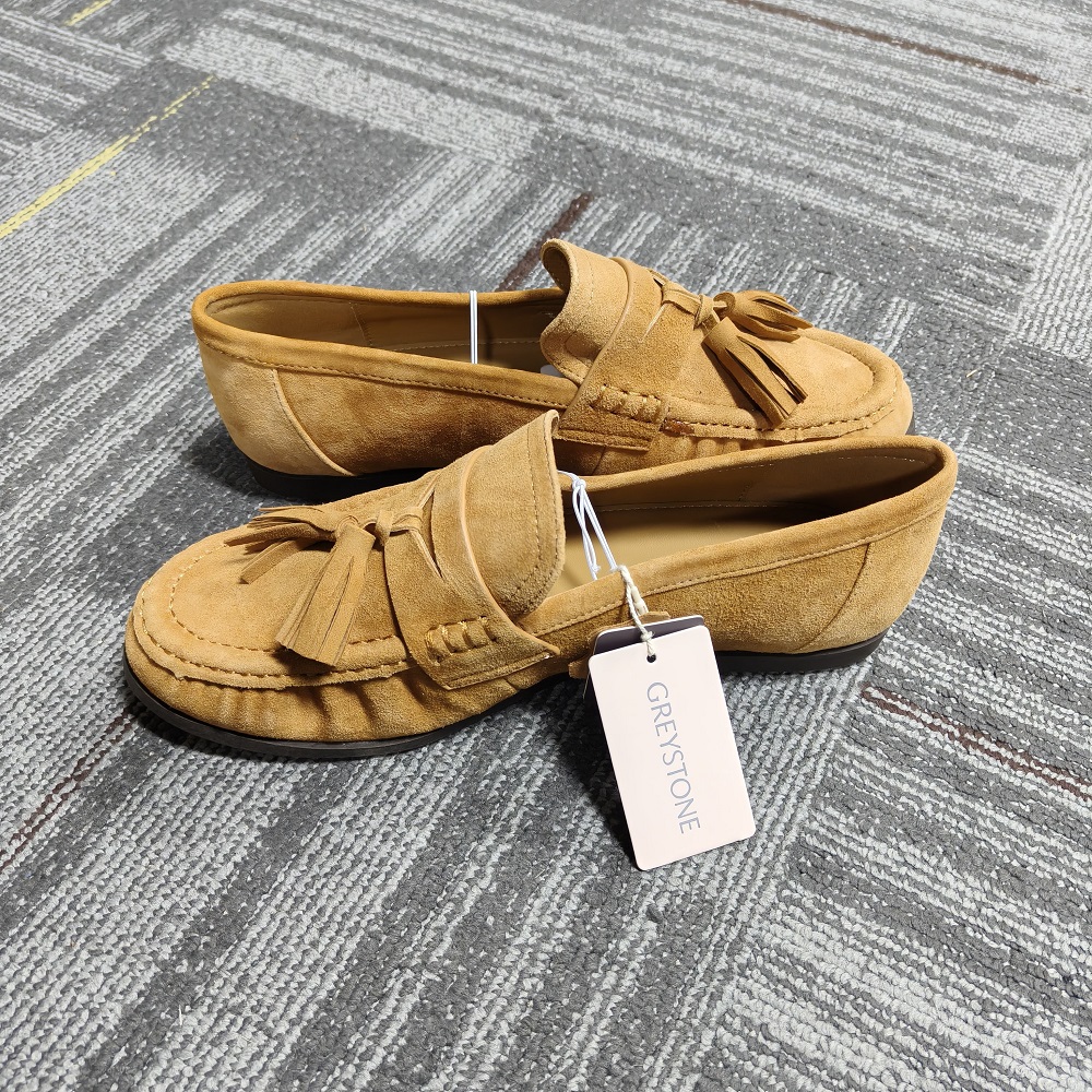 Side view of women's chestnut soft leather casual shoes