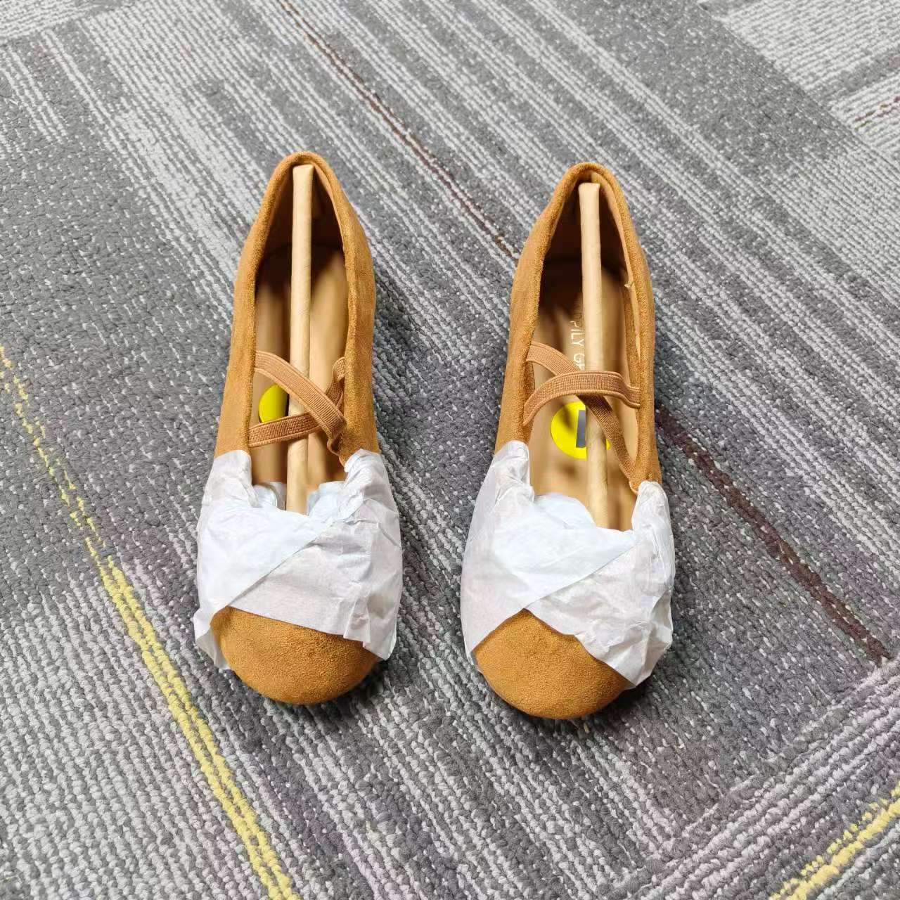 Heel view of girl's tan soft sole walking shoes TF9515