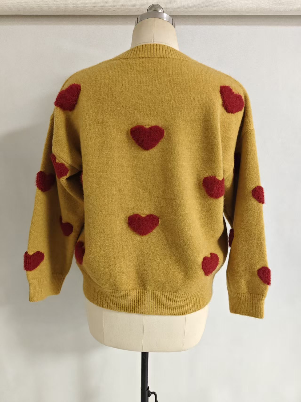 Front view of women's mustard cotton blend sweater TF9499