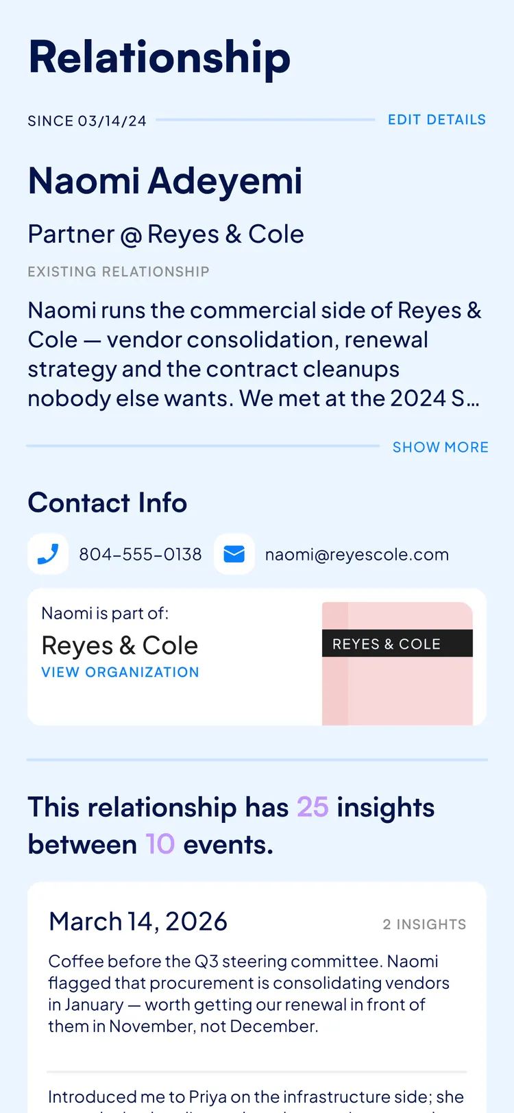 BragBook app — relationship record with meeting insights and introductions