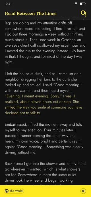 Monocle iOS app — highlighted passage with reader replies in the margins