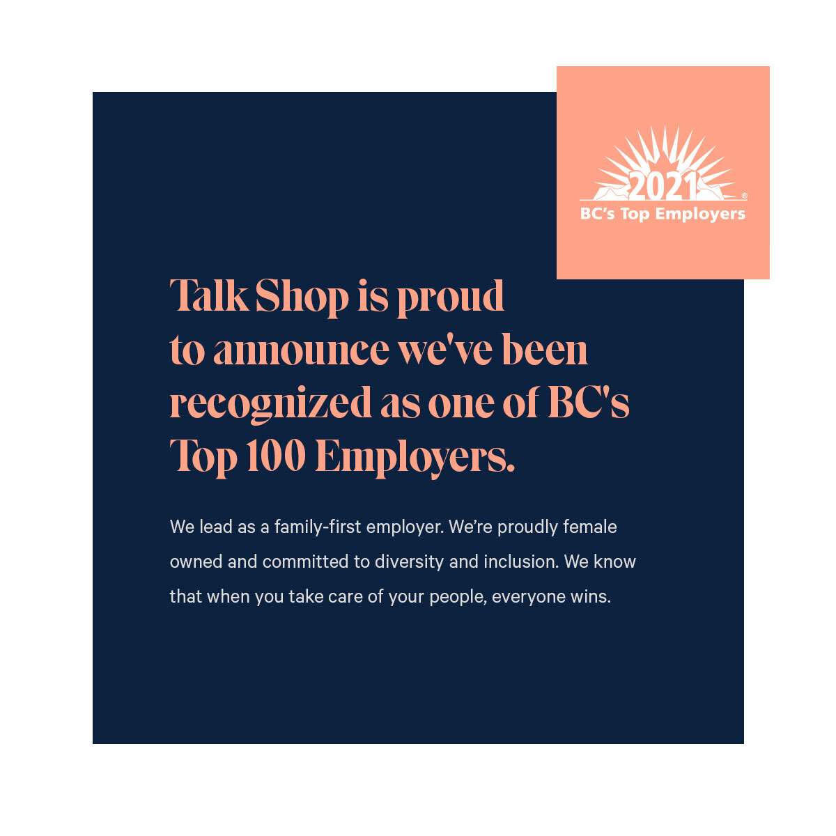 Talk Shop Secures Win as One of BC’s Top Employers in 2021