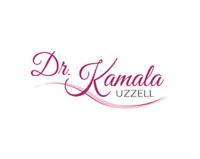 Dr. Kamala Webflow site — the final logotype: an expressive magenta script mark