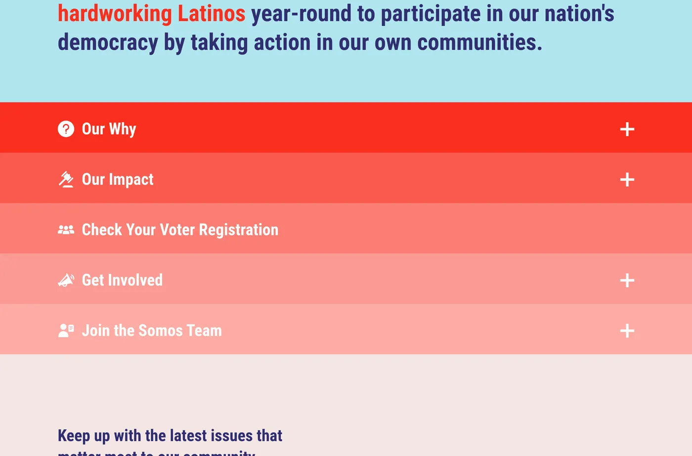 Somos Votantes Webflow site — mission storytelling with keyword-highlight typography