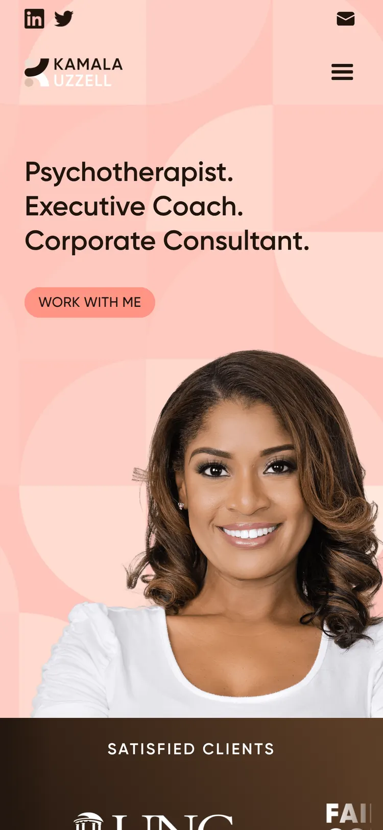 Dr. Kamala Webflow site — mobile hero with the Work With Me call to action
