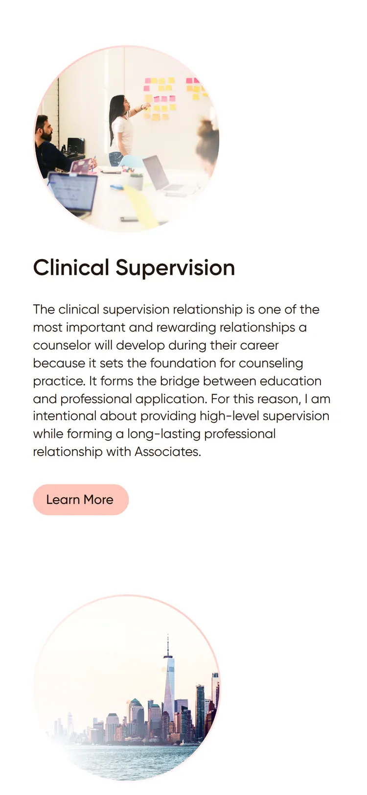 Dr. Kamala Webflow site — services section with the clinical supervision card