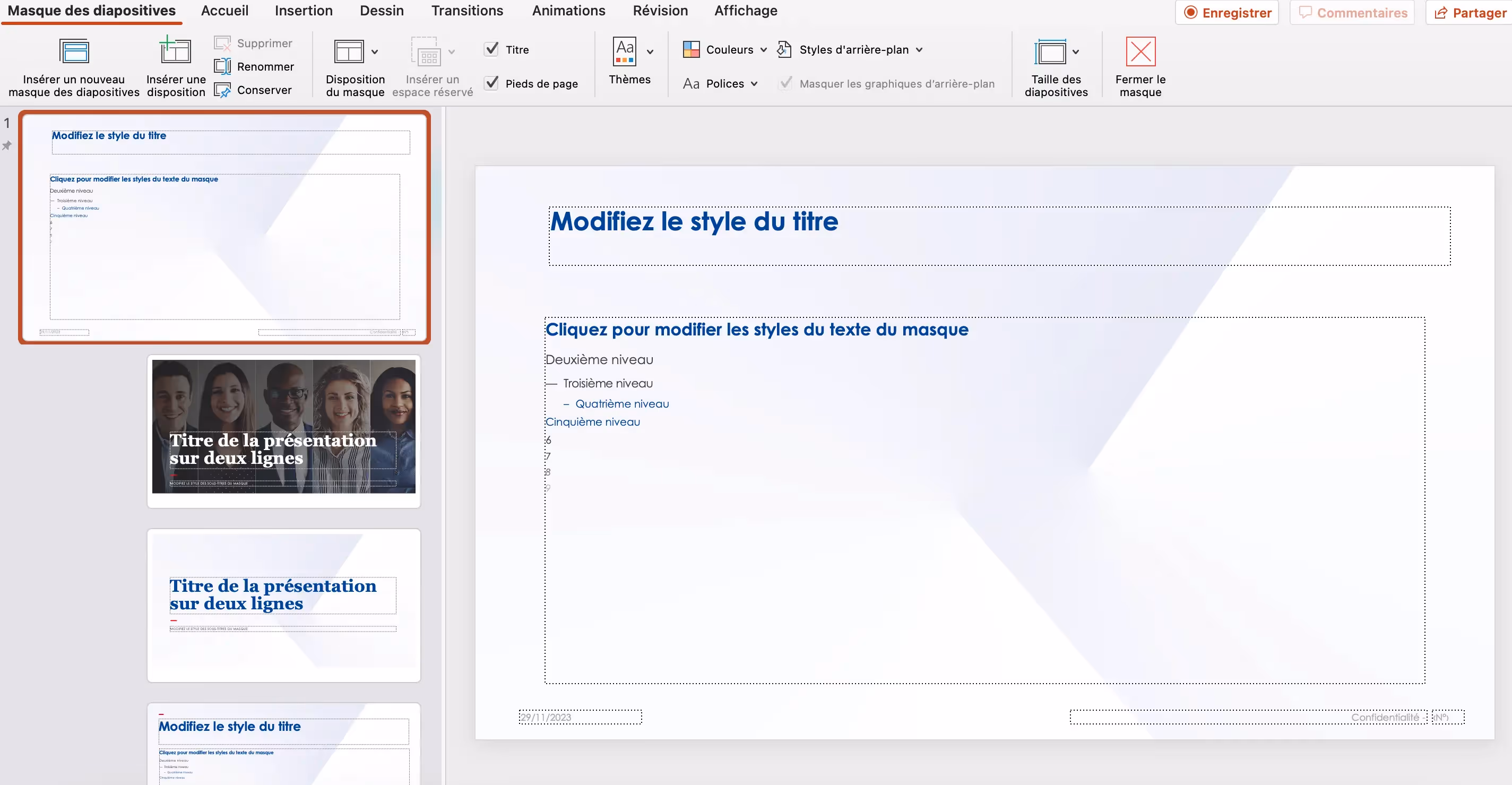 Présentation initiale du format masque des diapositives sur Powerpoint