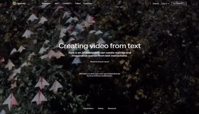 Interface Sora création de vidéo Open AI