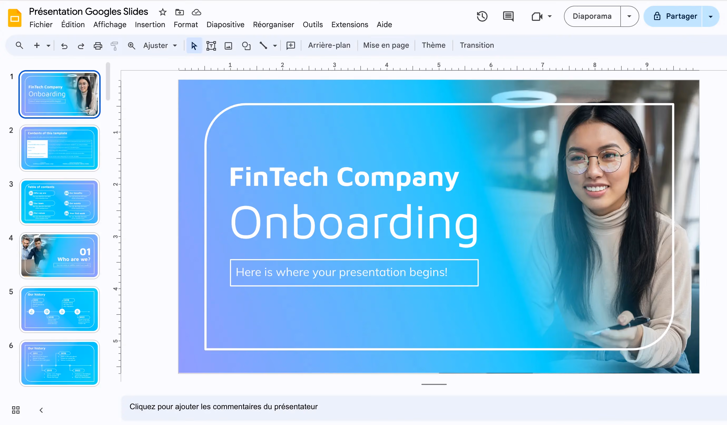 Présentation Google Slides tableau de bord