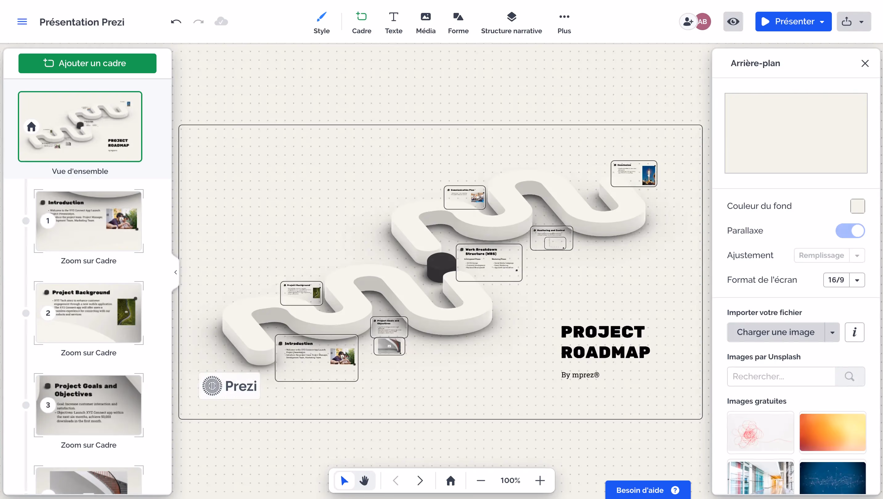 Présentation Prezi tableau de bord