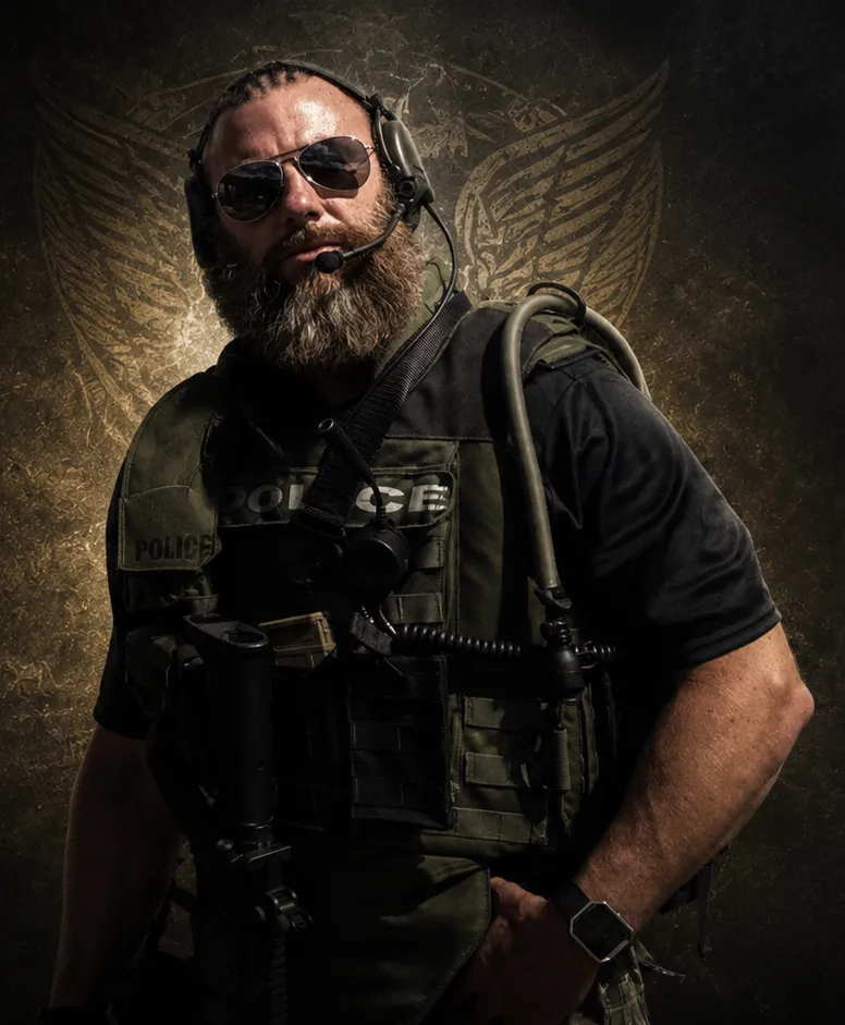 Matthew Griffin in tactical police gear