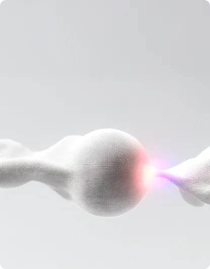 An abstract sphere of fine white particles linked by a thread of light