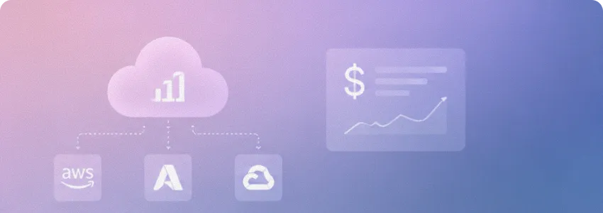 Illustration of hyperscaler-native deployment: a cloud service connected to AWS, Azure and Google Cloud with an analytics panel