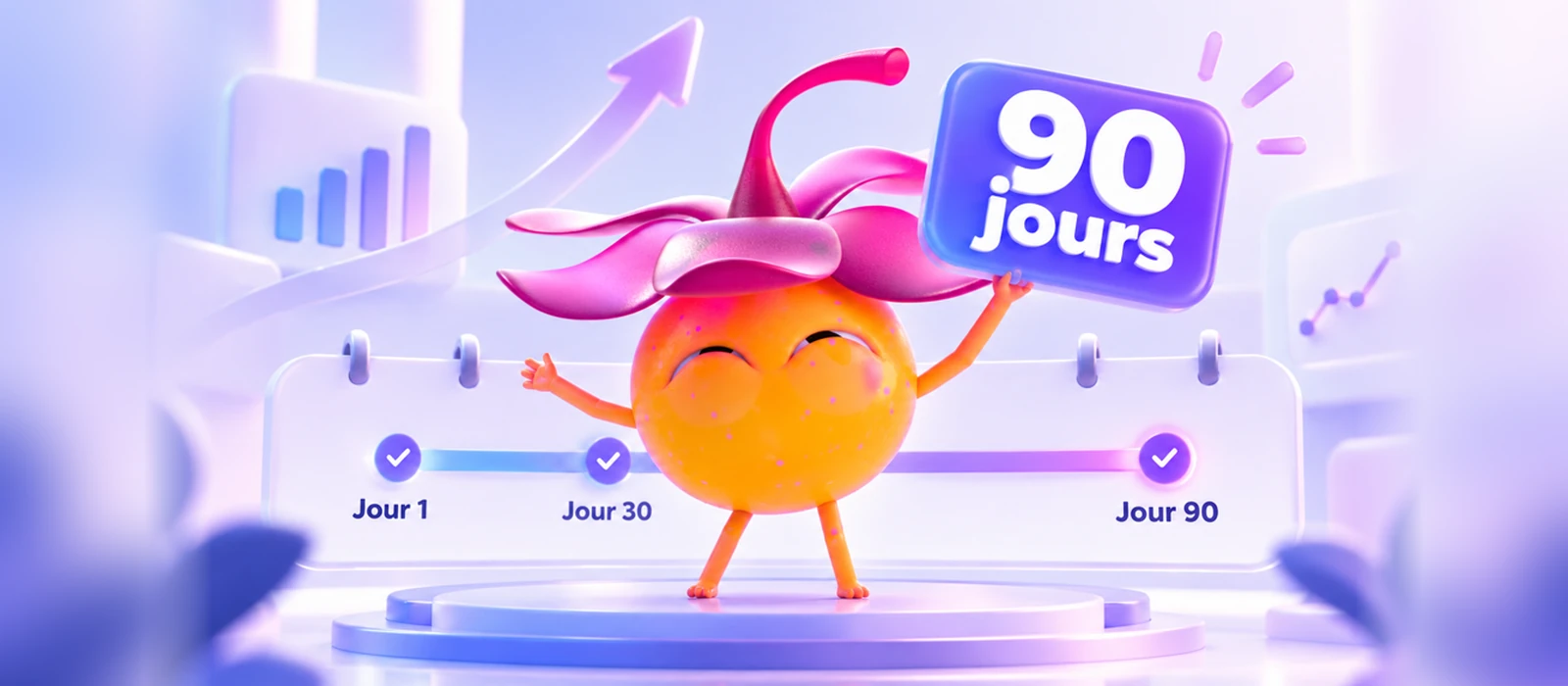 Seed tient un panneau 90 jours au-dessus d'une frise jour 1, jour 30, jour 90