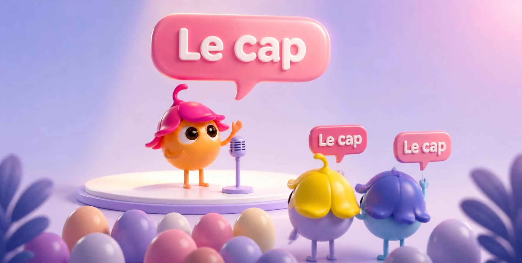 Seed s'adresse à la salle depuis une petite scène, sous une bulle Le cap que ses deux compagnons relaient