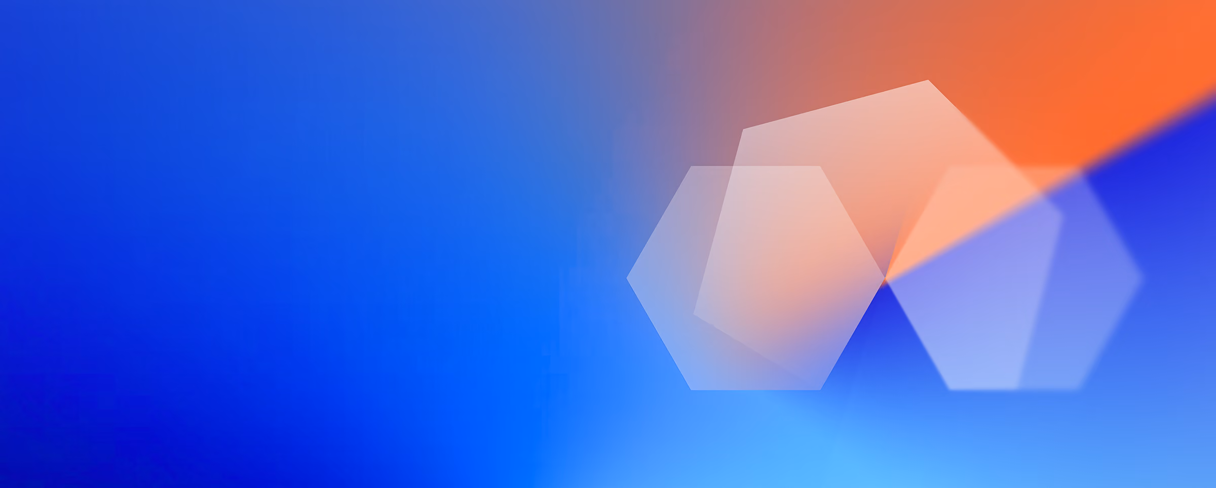 Abstract background with blue and orange gradient and three overlapping translucent hexagons.