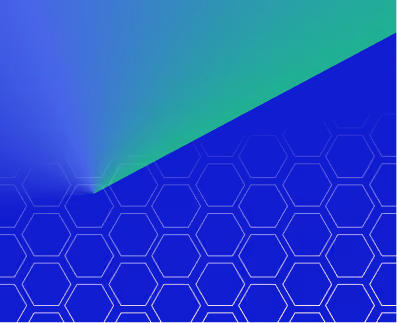 Gradient blue and green background with a hexagon pattern overlay in the bottom half.