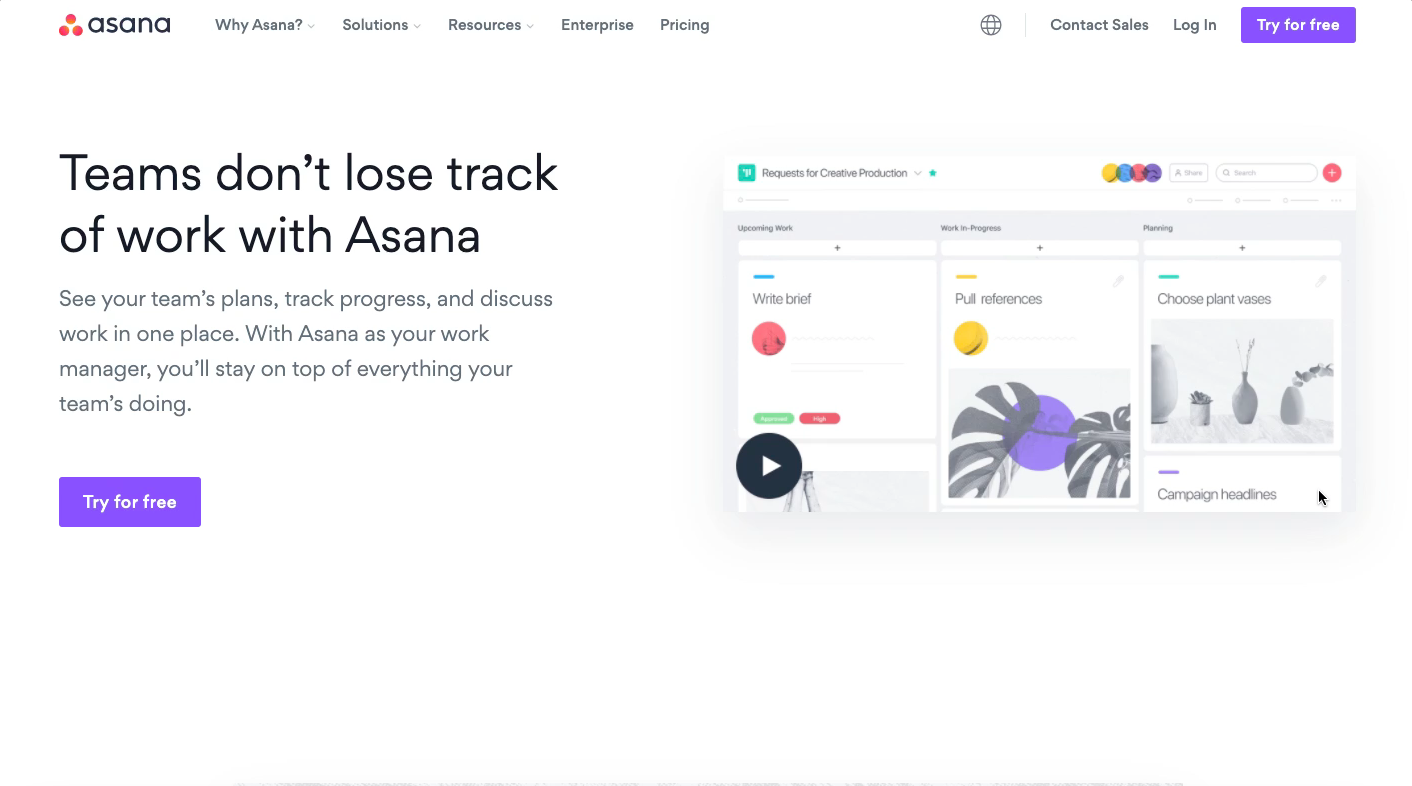 asana landing page example