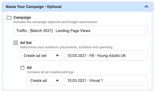 naming facebook campaign