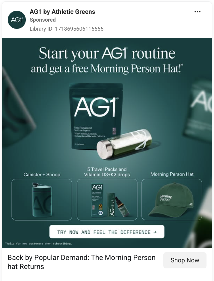 AG1 by Athletic Greens meta ads creative