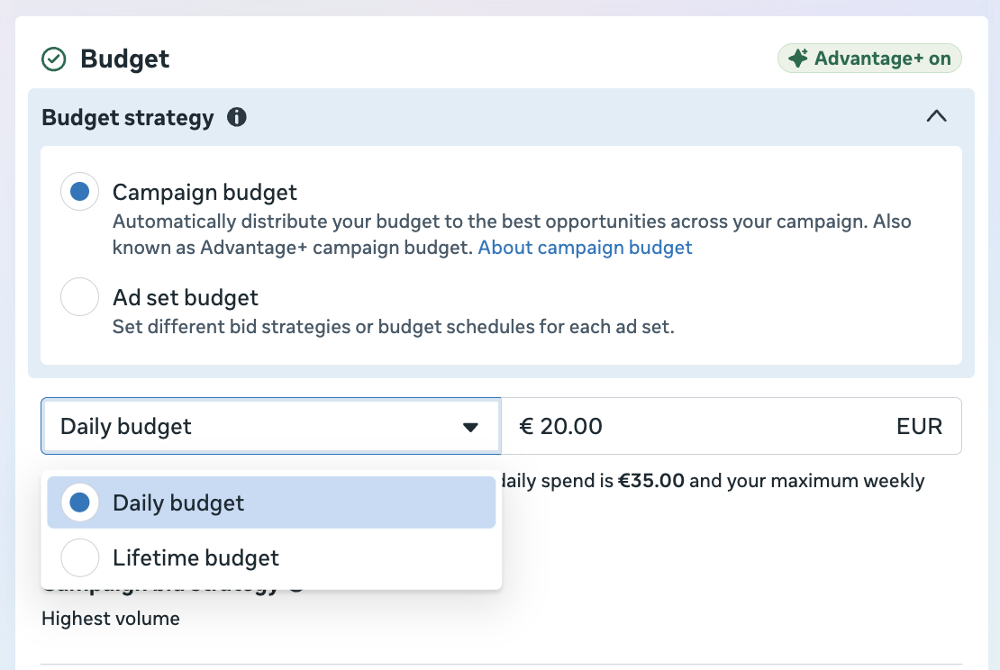 meta ads daily vs lifetime budget
