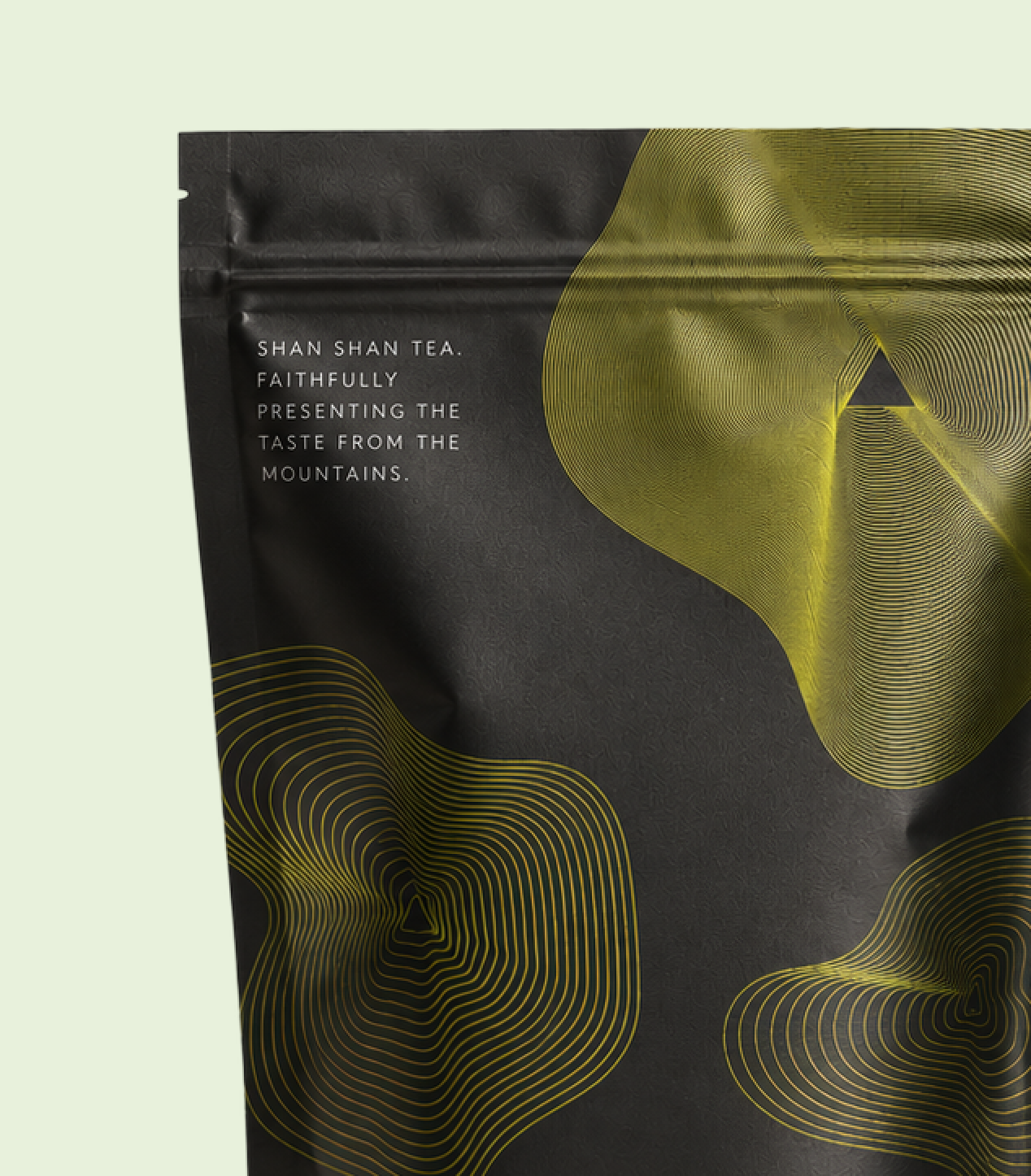 Shan Shan identity with topographic contour patterns and tea tin packaging, image 5
