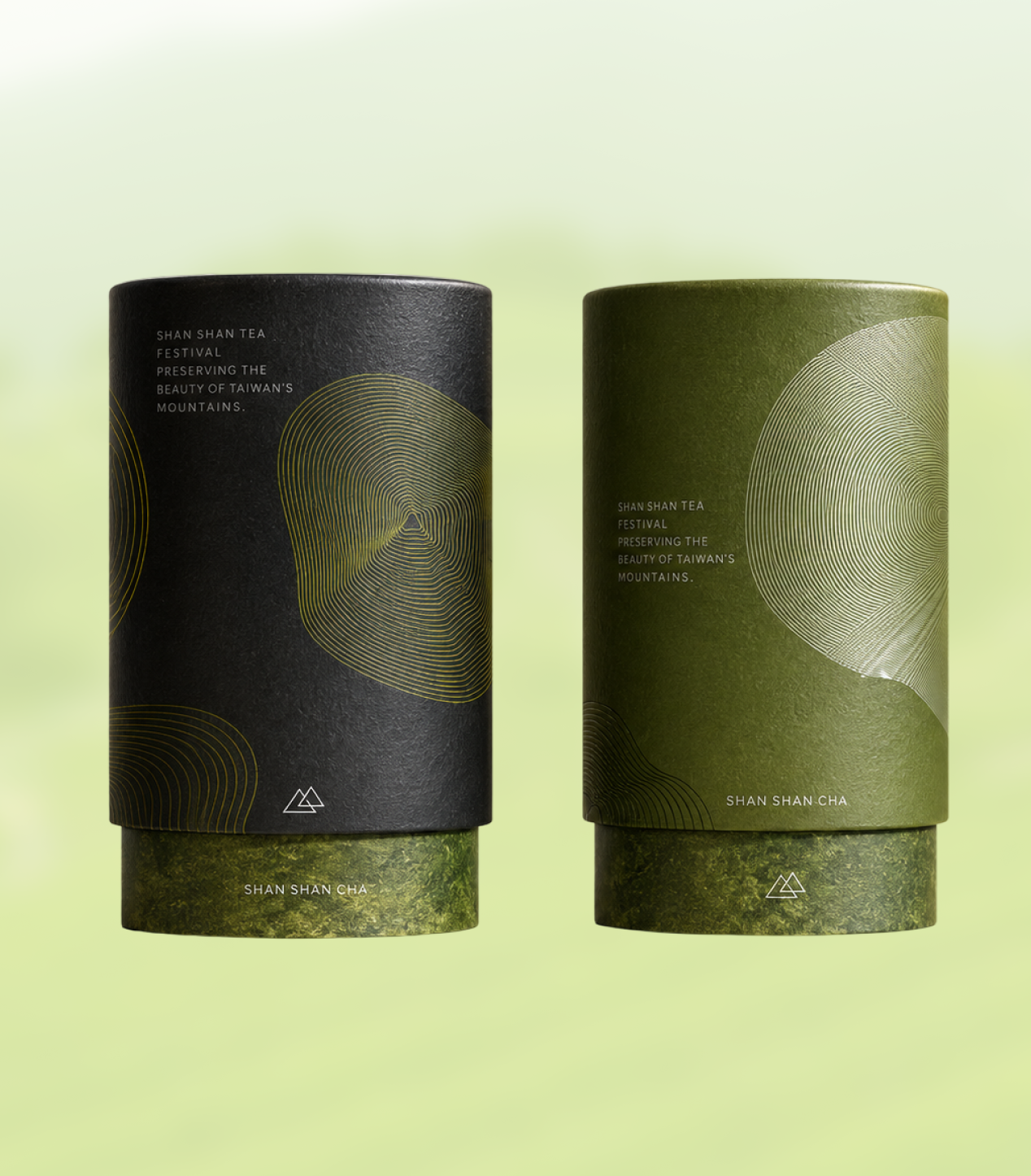 Shan Shan identity with topographic contour patterns and tea tin packaging, image 3