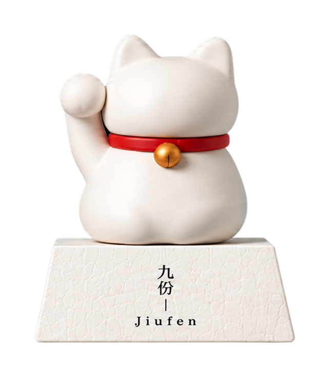 Landmark-shaped balloons standing on Sumida City postcards