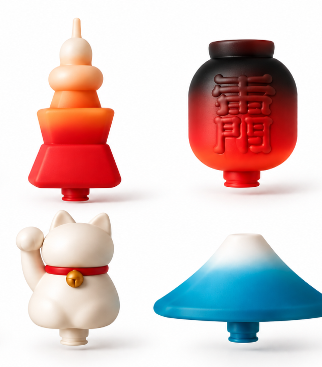 Landmark-shaped balloons standing on Sumida City postcards, image 3