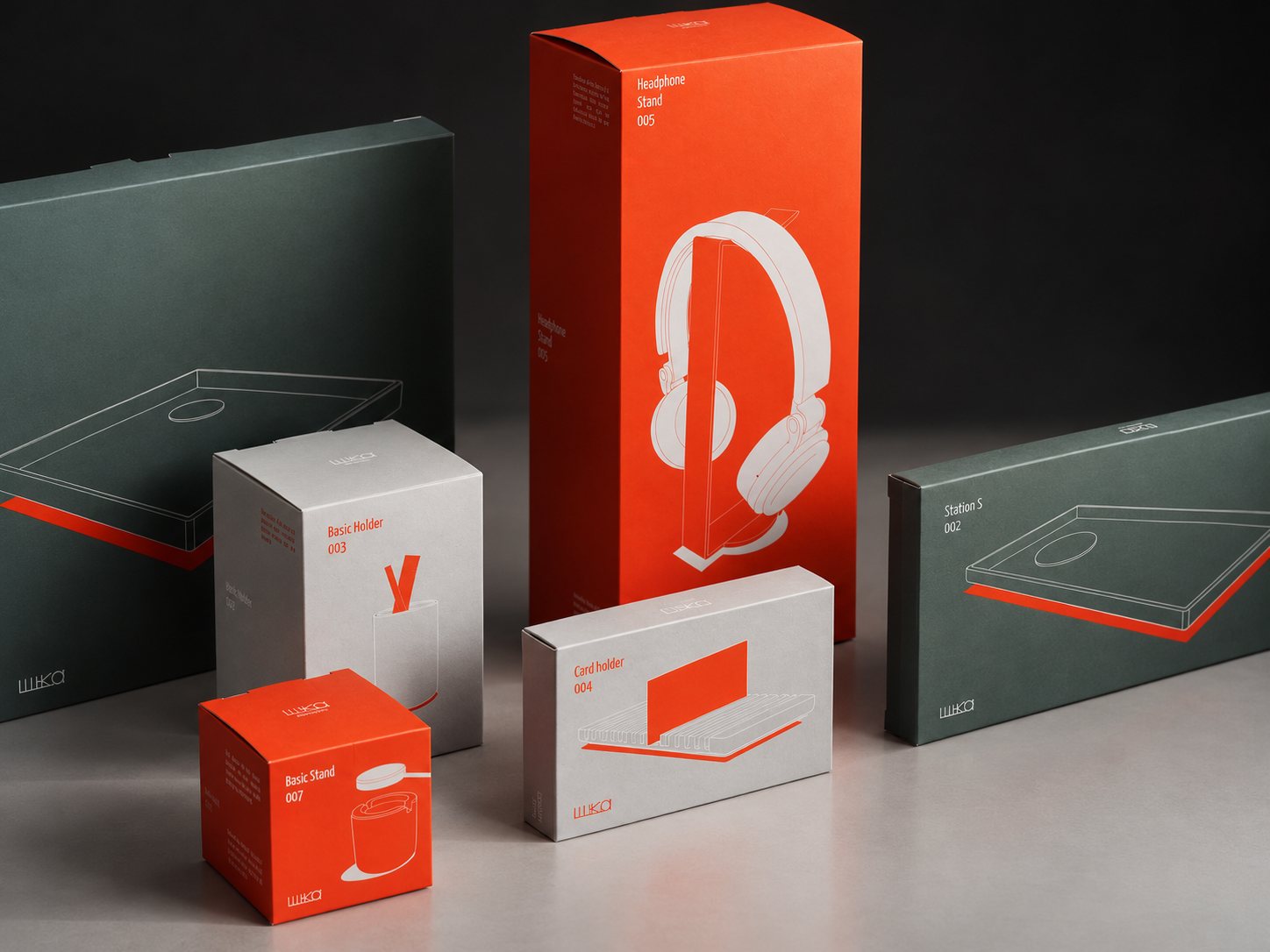 LIIKO desk accessory boxes numbered 001–007