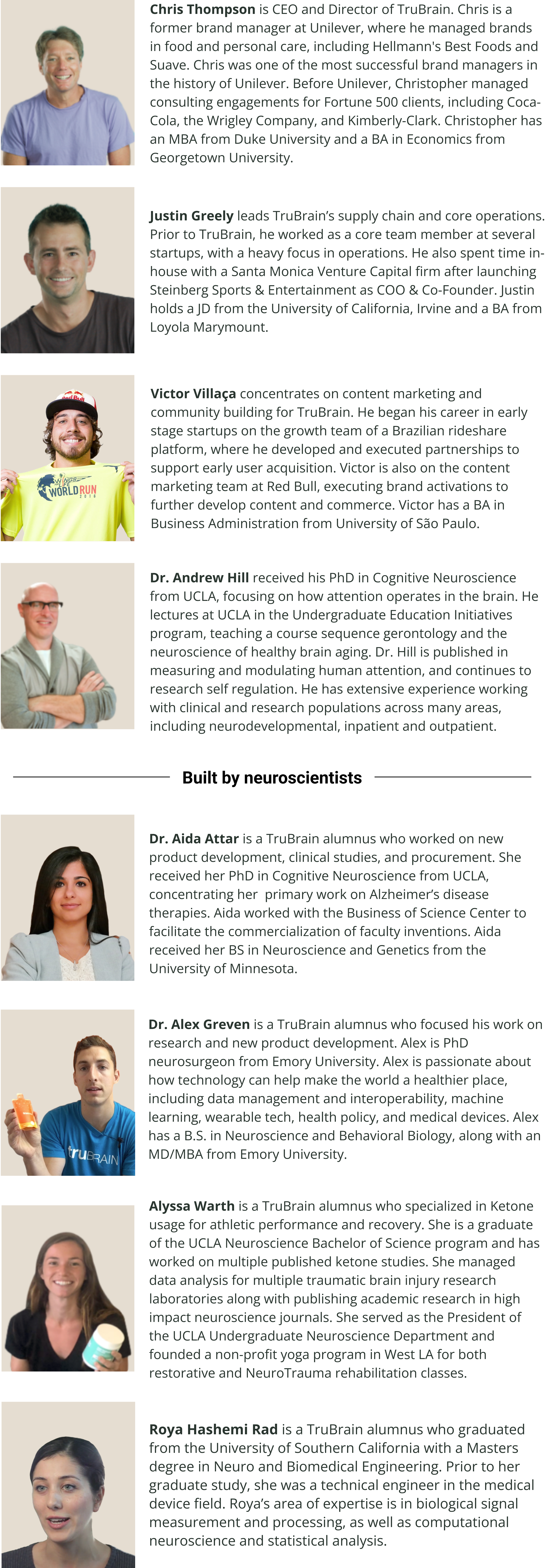 TruBrain leadership and neuroscience team biographies