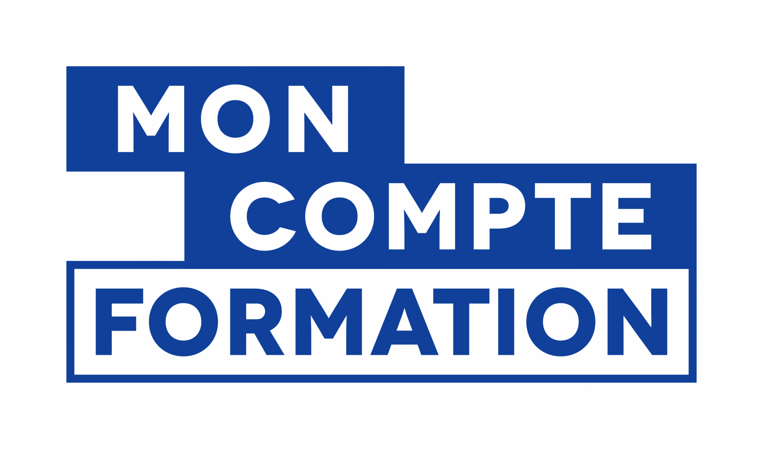 Logo bleu avec le texte en majuscules Mon Compte Formation.