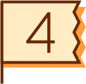 Détail d'un ticket beige avec le numéro 4 imprimé en brun foncé sur un fond orange.