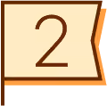 Une pancarte beige affichant le chiffre 2 en brun, avec une bordure orange pointant vers la droite.