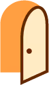 Illustration d'une porte beige ouverte avec une poignée ronde brune, sur un mur orange.