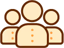 Icône représentant trois personnes stylisées alignées, la personne du centre est plus grande, en couleur beige avec contour marron.