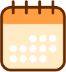 Icône d'un calendrier carré orange clair avec spirales en haut et points blancs représentant les jours.