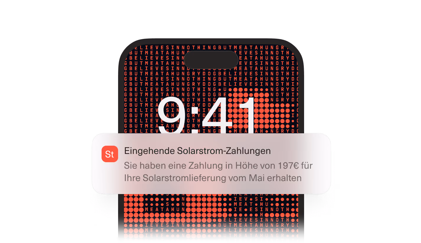 Smartphone-Benachrichtigung über eingehende Zahlung für die Solarstromlieferung