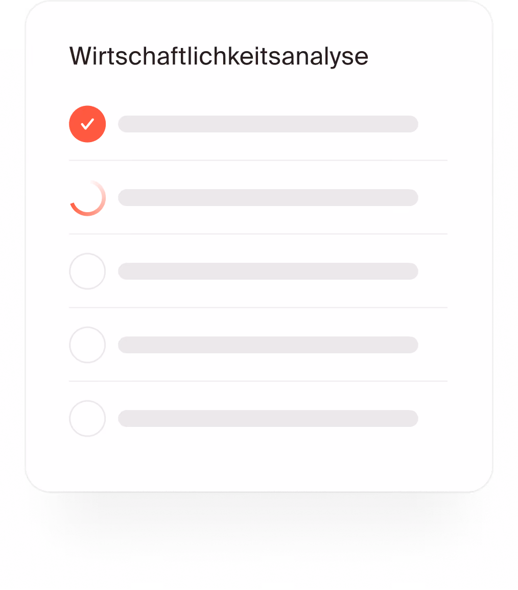 Karte „Wirtschaftlichkeitsanalyse“ mit Fortschritts-Checkliste