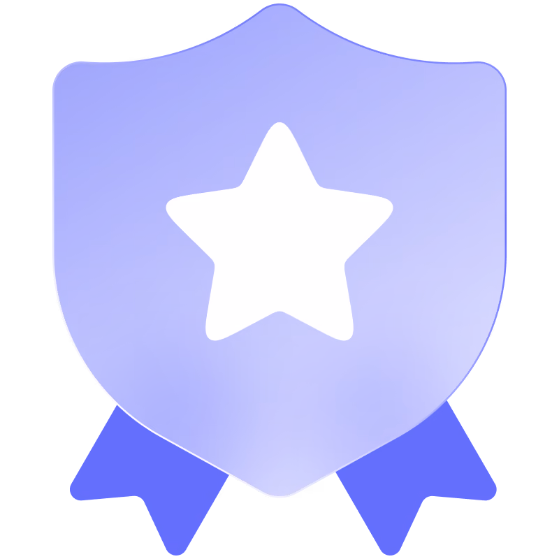 Blue badge with a white star in the center and two ribbon tails at the bottom.