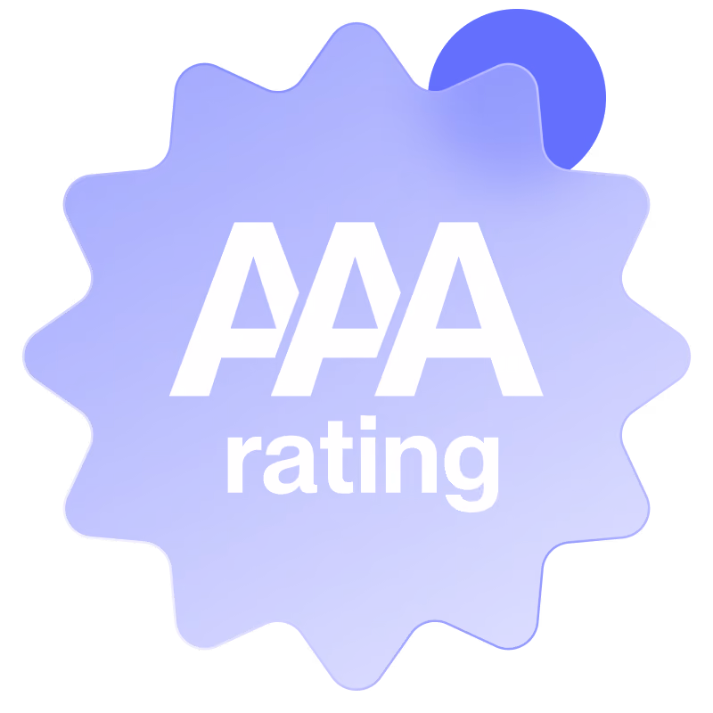 Purple starburst shape with white text reading 'AAA rating'.