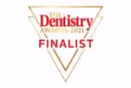 The Dentistry Awards 2021 Finalist logo with a gold triangle outline.
