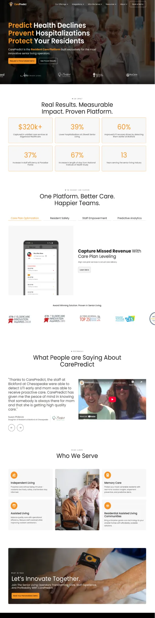 New website for the AI-powered digital health platform for senior care