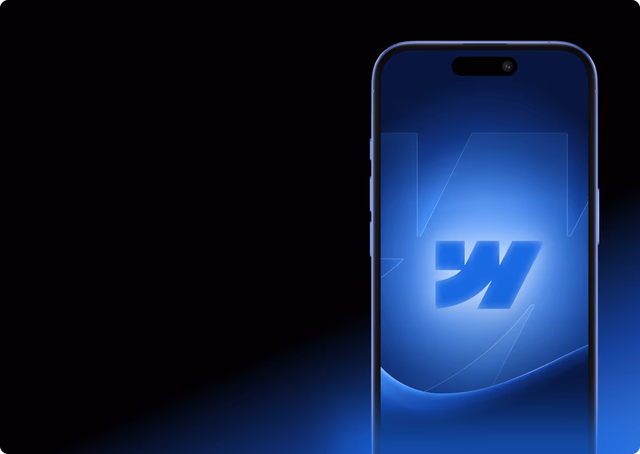 Person holding a smartphone displaying a blue and purple abstract design on screen.