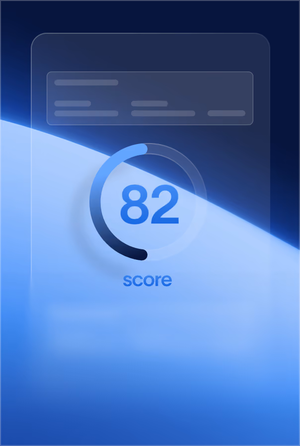 Illustration of a webpage with a metadata structure above a score indicator showing 82, representing Foresight's SEO, AEO, and technical foundations analysis.