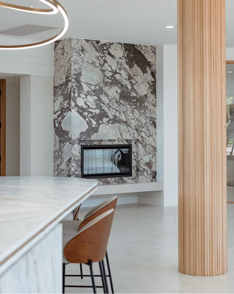 A kitchen and feature wall