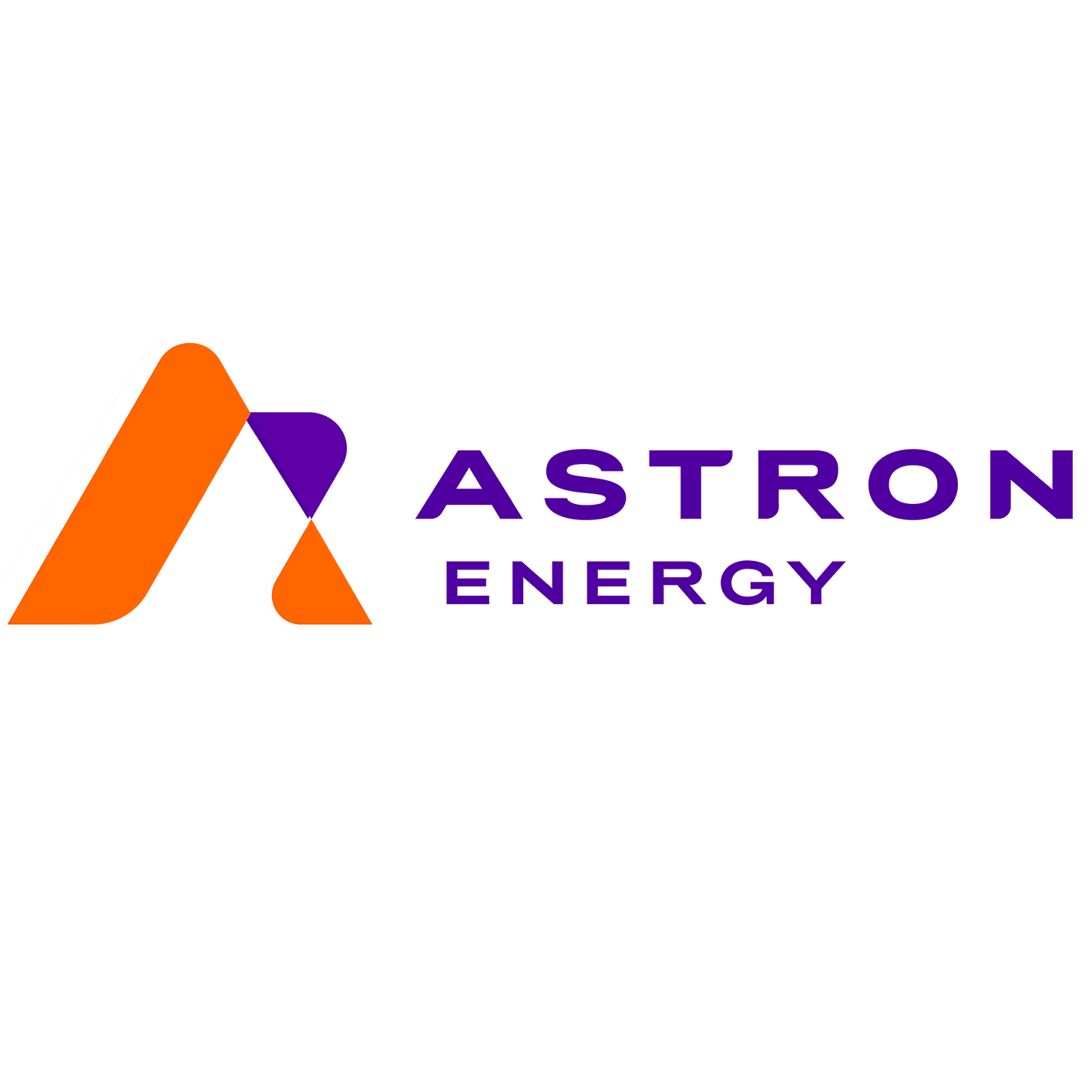 Astron Energy logo with stylized A in orange and purple colors on black background.