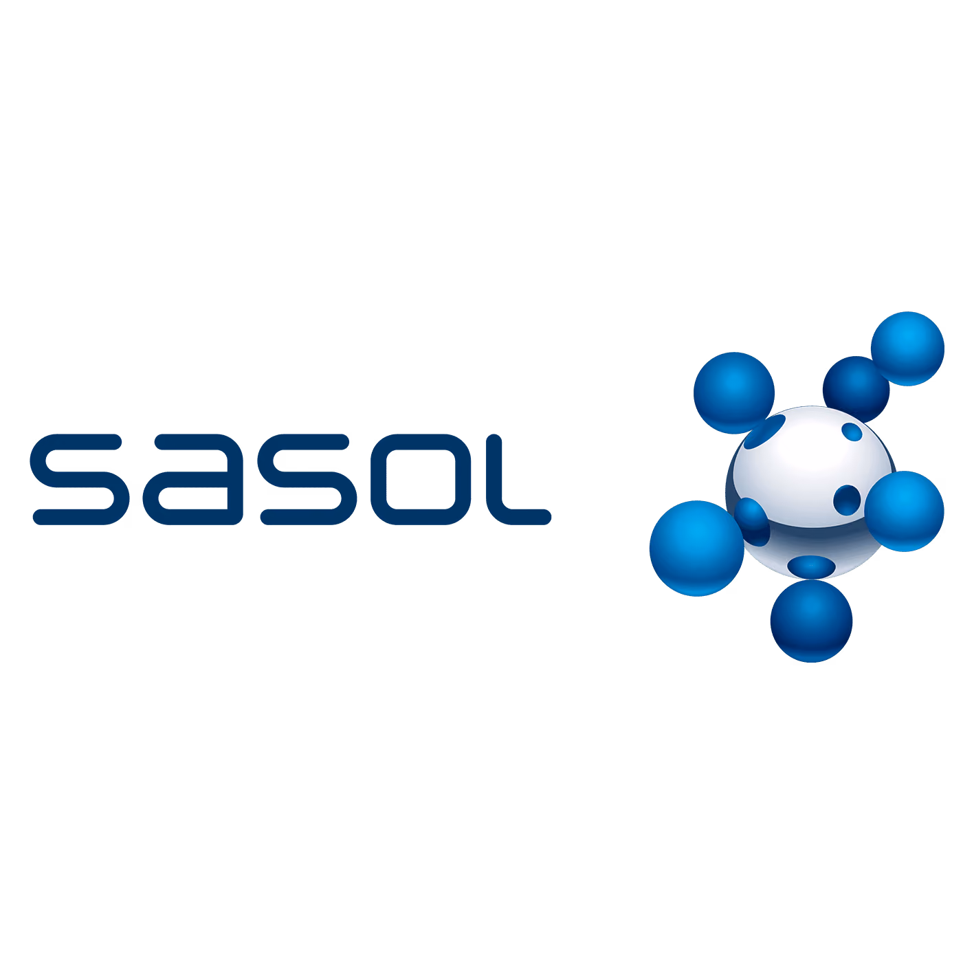 Sasol logo with blue lowercase text and a distinctive molecular structure symbol to the right.