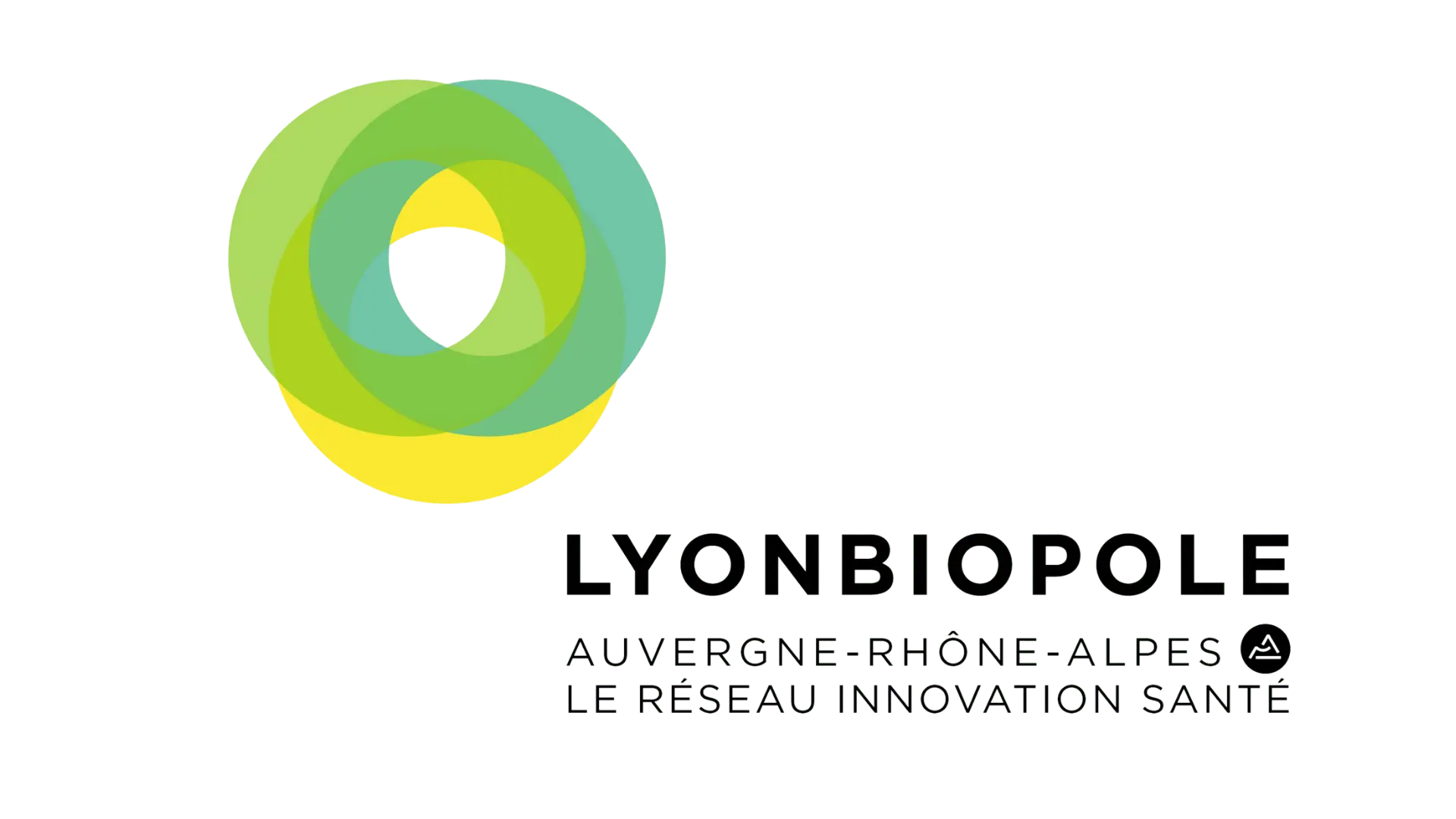 Logo de Lyonbiopole avec un design d'anneaux entrelacés en vert, bleu et jaune, accompagné du texte « Lyonbiopole Auvergne-Rhône-Alpes Le Réseau Innovation Santé ».